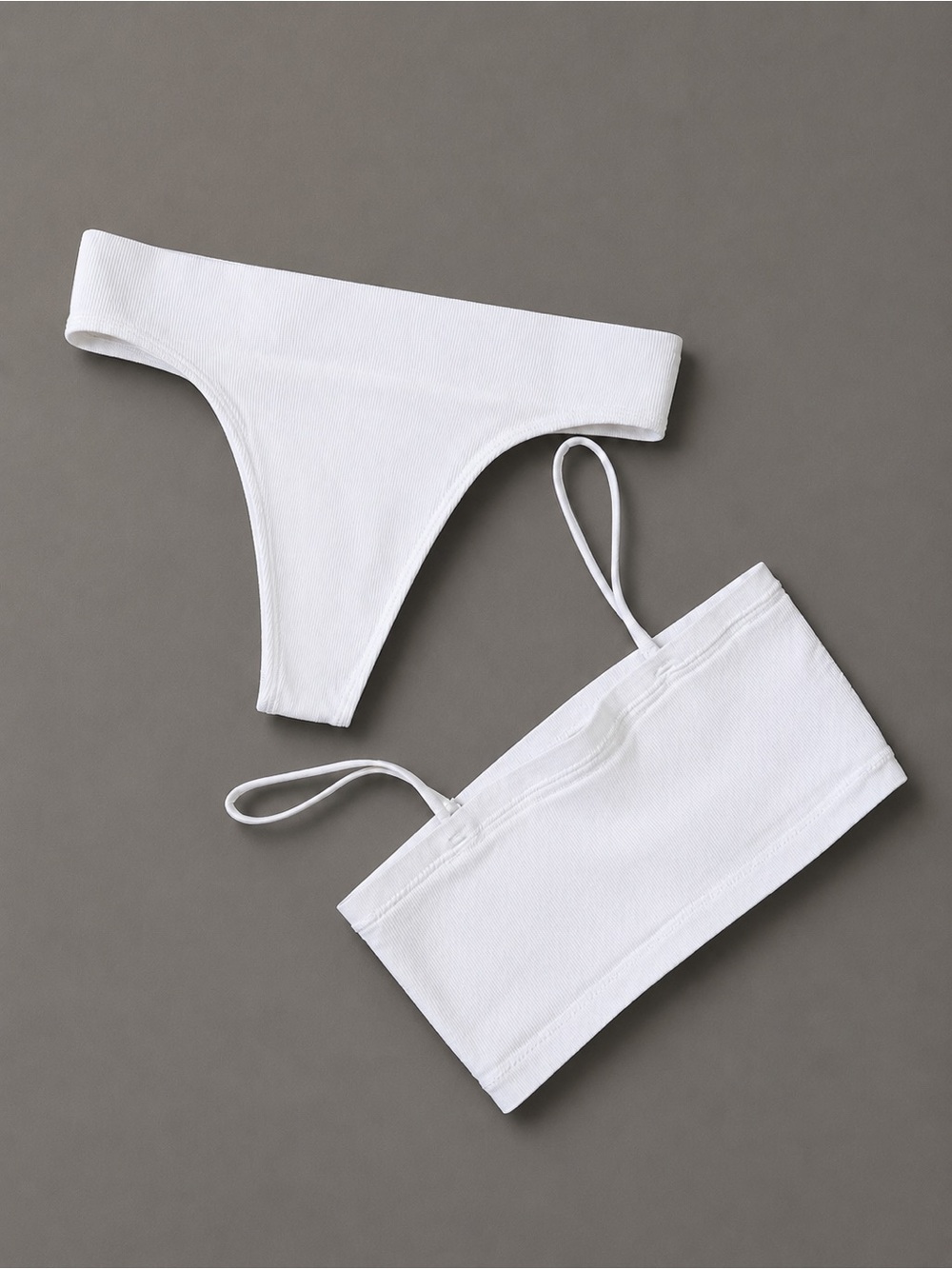 Primark White Ribbed Bandeau Top and Thong - Size S